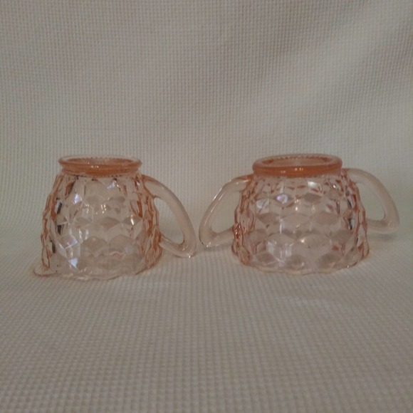 Vintage Depression Era Jeannette Creamer n Sugar Bowl in "Cube Pink" - Picture 11 of 14